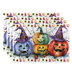 Aperturee - Aperturee Colorful Jack-O’-Lantern and Witch Hat Set of 4 Placemats for Fun Kids Halloween Party Decorations