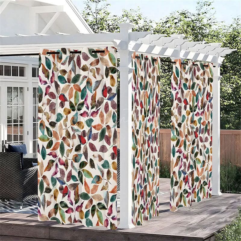 Aperturee - Aperturee Colorful Leaves Waterproof Printed Outdoor Curtains