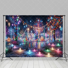 Aperturee - Aperturee Colorful Lighted Trees Snowy Christmas Vibe Backdrop