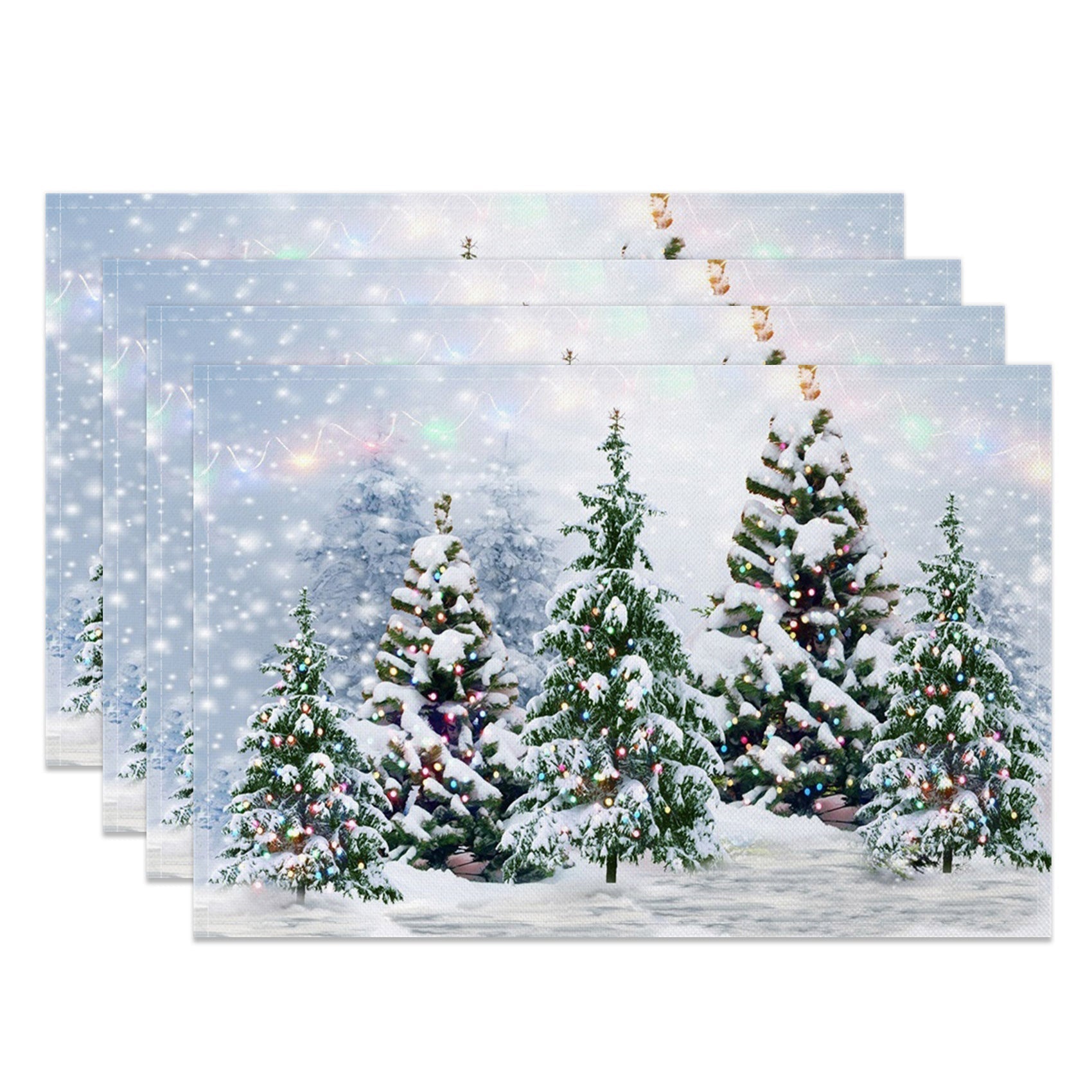 Aperturee - Aperturee Colorful Lights Trees Snow Xmas Set Of 4 Placemats