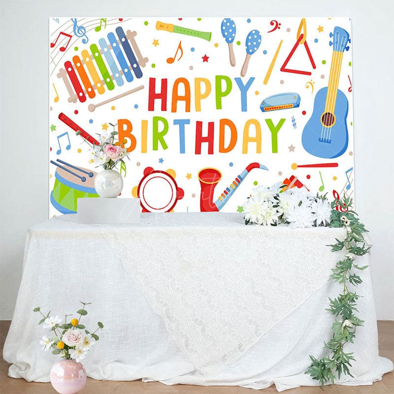 Aperturee - Aperturee Colorful Musical Instrument Happy Birthday Backdrop