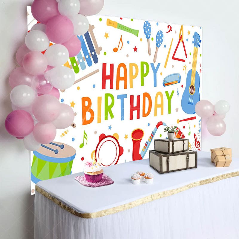 Aperturee - Aperturee Colorful Musical Instrument Happy Birthday Backdrop