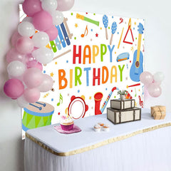 Aperturee - Aperturee Colorful Musical Instrument Happy Birthday Backdrop