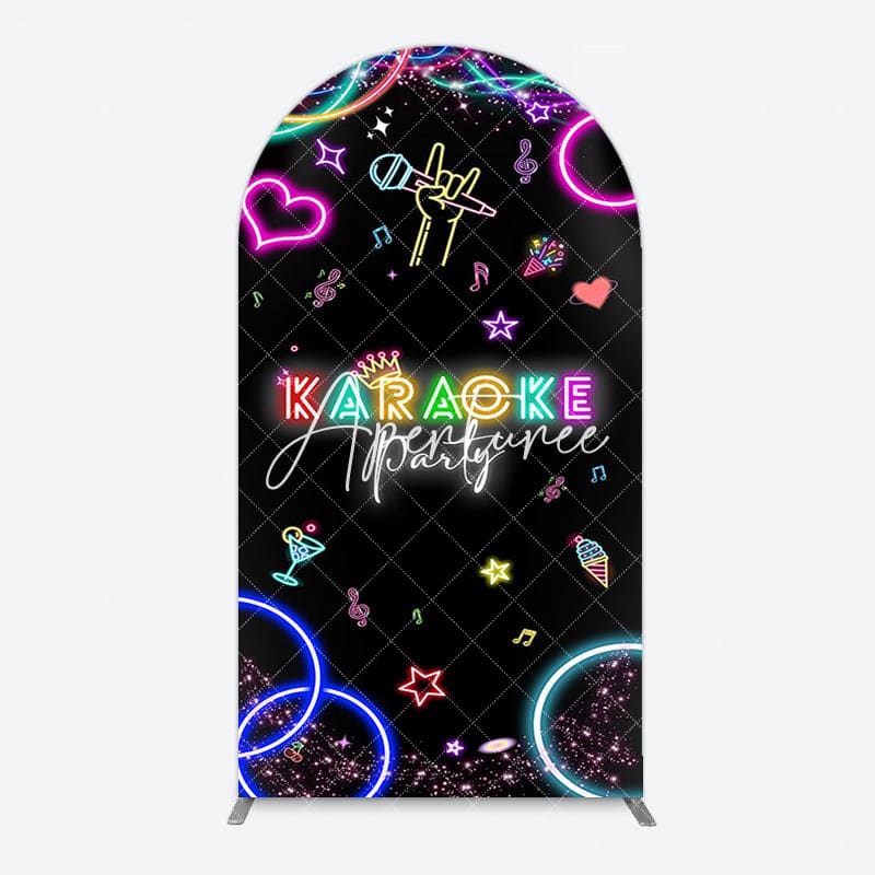 Aperturee - Aperturee Colorful Neon Karaoke Birthday Party Arch Backdrop