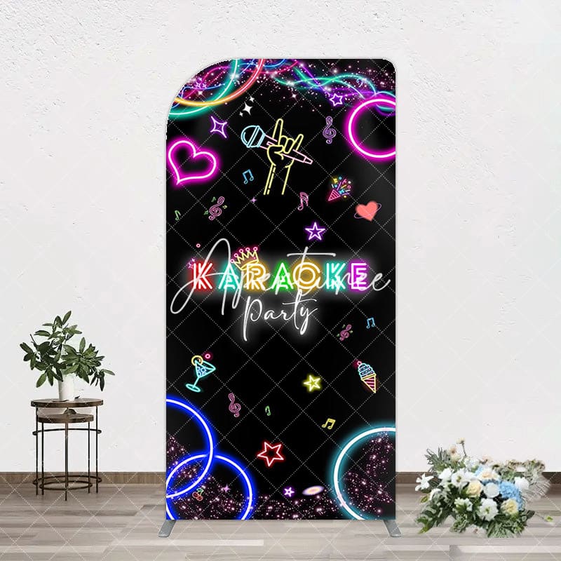 Aperturee - Aperturee Colorful Neon Karaoke Birthday Party Arch Backdrop