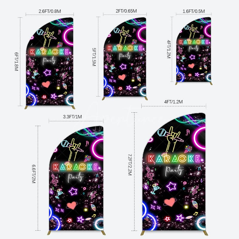 Aperturee - Aperturee Colorful Neon Musical Karaoke Party Half Moon Arch Backdrop