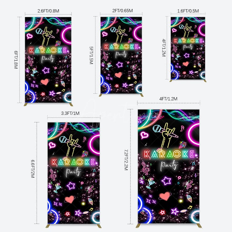 Aperturee - Aperturee Colorful Neon Musical Karaoke Party Rectangle Backdrop
