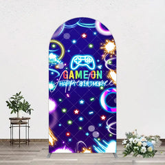 Aperturee - Aperturee Colorful Neon Stars Game On Birthday Arch Backdrop