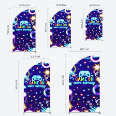 Aperturee - Aperturee Colorful Neon Stars Game On Birthday Half Moon Arch Backdrop