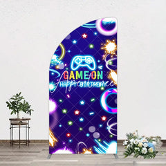 Aperturee - Aperturee Colorful Neon Stars Game On Birthday Half Moon Arch Backdrop