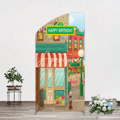Aperturee - Aperturee Colorful Old Town Street Happy Birthday Arch Backdrop
