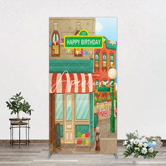 Aperturee - Aperturee Colorful Old Town Street Happy Birthday Arch Backdrop