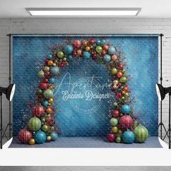 Aperturee - Aperturee Colorful Ornament Arch Christmas Backdrop Textured Blue Bauble Photography Background