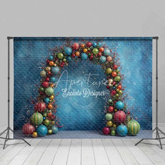 Aperturee - Aperturee Colorful Ornament Arch Christmas Backdrop Textured Blue Bauble Photography Background