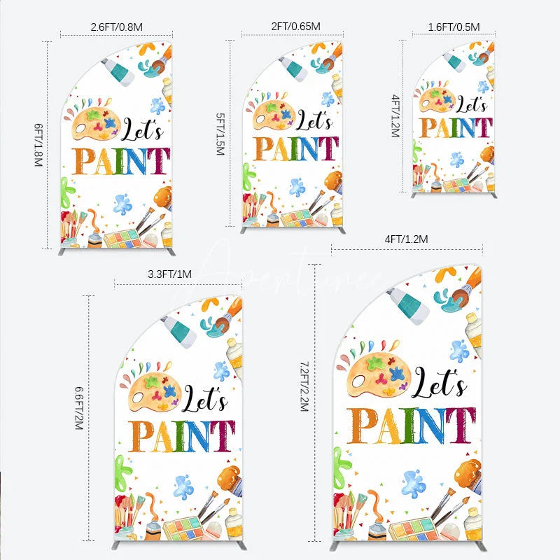 Aperturee - Aperturee Colorful Paint Palette and Brushes Half Moon Arch Backdrop Let’s Paint Art Party for Birthday Celebration