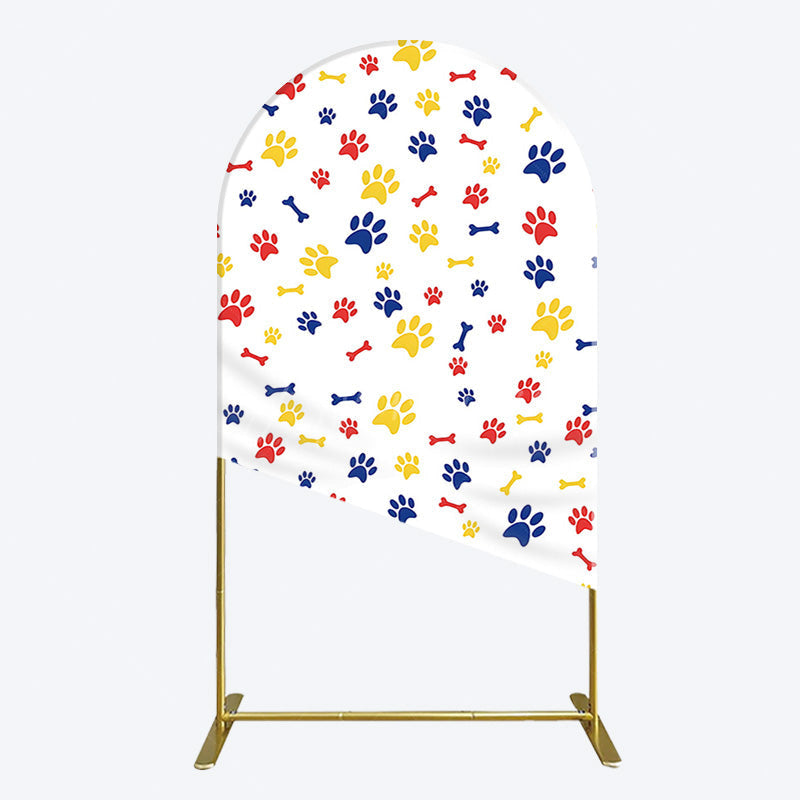 Aperturee - Aperturee Colorful Pet Paw Print Happy Birthday Arch Backdrop