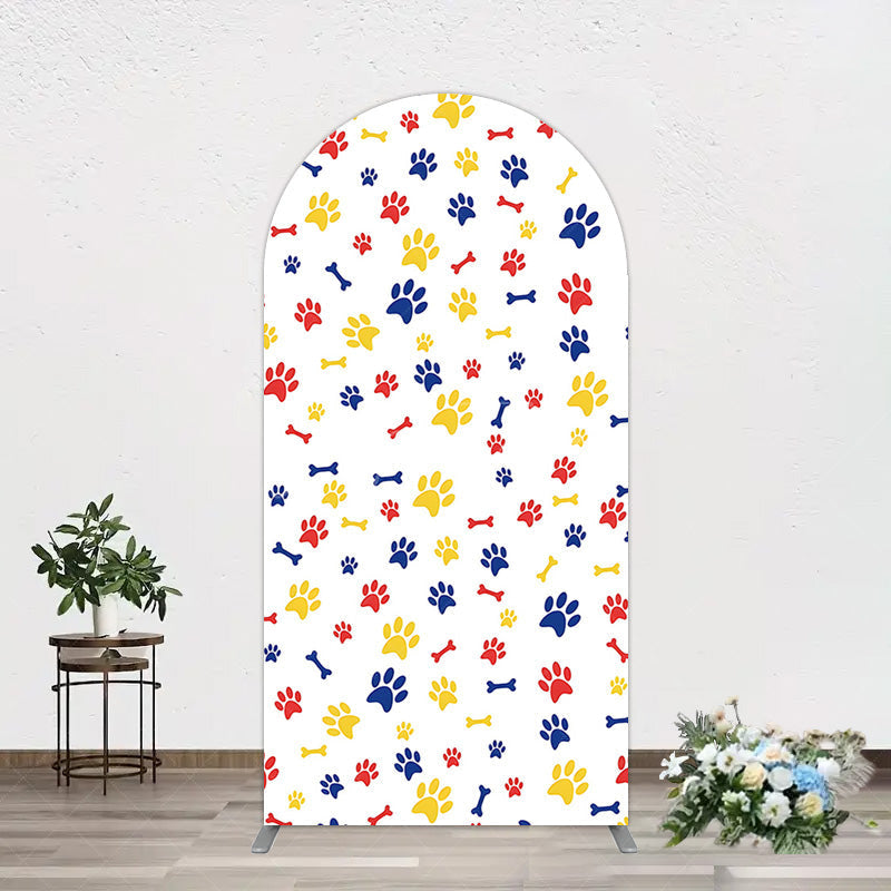 Aperturee - Aperturee Colorful Pet Paw Print Happy Birthday Arch Backdrop