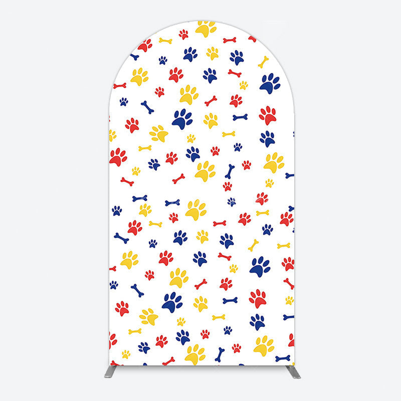 Aperturee - Aperturee Colorful Pet Paw Print Happy Birthday Arch Backdrop