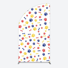 Aperturee - Aperturee Colorful Pet Paw Print Happy Birthday Half Moon Arch Backdrop