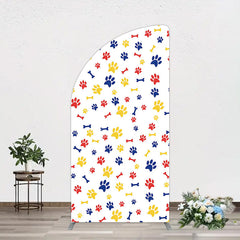 Aperturee - Aperturee Colorful Pet Paw Print Happy Birthday Half Moon Arch Backdrop