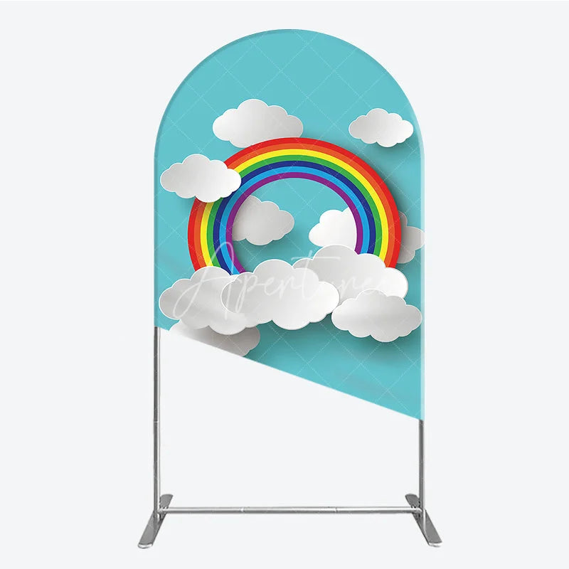 Aperturee - Aperturee Colorful Rainbow and Clouds Paper Cut Style Round Top Arch Backdrop Dreamy Baby Shower Party Decor