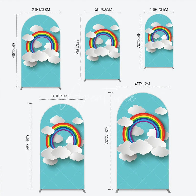Aperturee - Aperturee Colorful Rainbow and Clouds Paper Cut Style Round Top Arch Backdrop Dreamy Baby Shower Party Decor