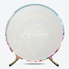 Aperturee - Aperturee Colorful Rainbow Candy Land Windmill Round Backdrop Sweet Lollipops and Candy Canes for Birthday Party