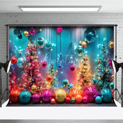 Aperturee - Aperturee Colorful Rainbow Christmas Photography Backdrop Funky and Vibrant with Neon Lights Modern Holiday Photo Booth