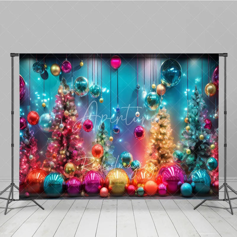 Aperturee - Aperturee Colorful Rainbow Christmas Photography Backdrop Funky and Vibrant with Neon Lights Modern Holiday Photo Booth