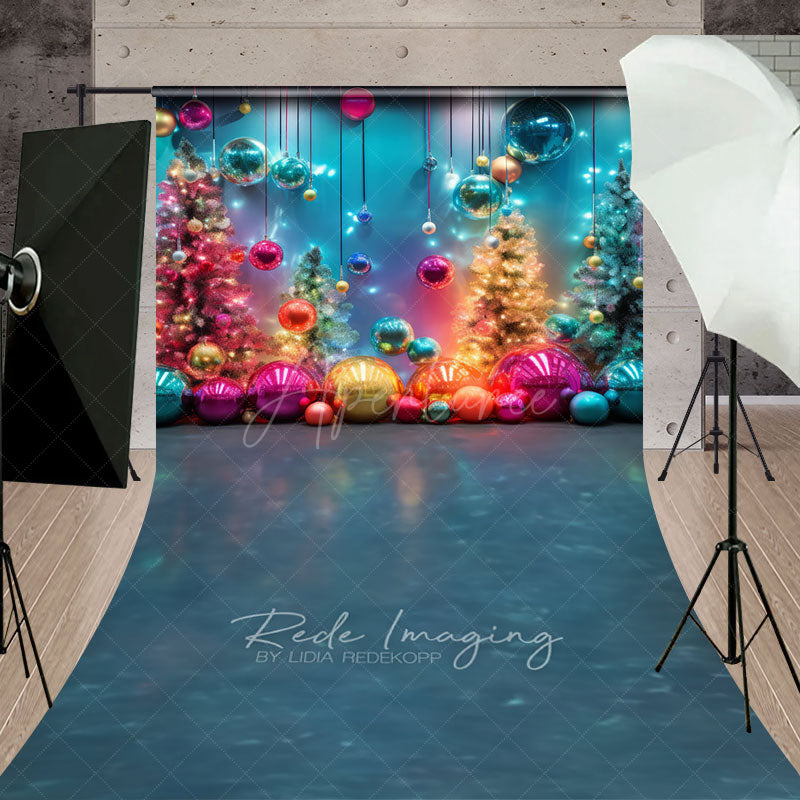 Aperturee - Aperturee Colorful Rainbow Christmas Sweep Backdrop Funky and Vibrant with Neon Lights Modern Holiday Photo Floor Drop