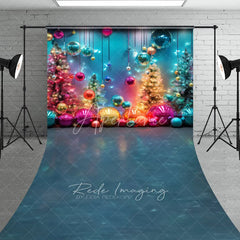 Aperturee - Aperturee Colorful Rainbow Christmas Sweep Backdrop Funky and Vibrant with Neon Lights Modern Holiday Photo Floor Drop