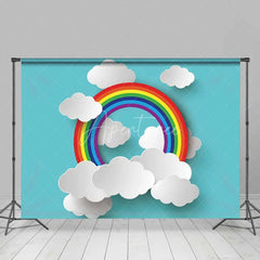 Aperturee - Aperturee Colorful Rainbow Clouds Birthday Backdrop Blue Sky Baby Shower Cake Smash Photography Background