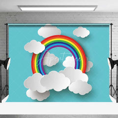 Aperturee - Aperturee Colorful Rainbow Clouds Birthday Backdrop Blue Sky Baby Shower Cake Smash Photography Background