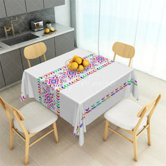Aperturee - Aperturee Colorful Rainbow Tribal Band Rectangle Tablecloth White Aztec Pattern Table Cover for Boho Party