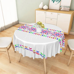 Aperturee - Aperturee Colorful Rainbow Tribal Geometric Round Tablecloth Vibrant Festive Pattern for Birthday and Party