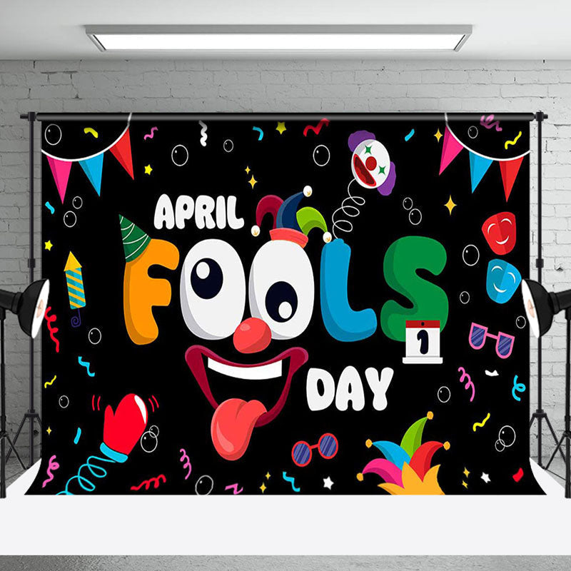 Aperturee - Aperturee Colorful Ribbons Black April Fools Day Backdrop