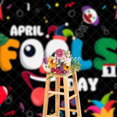 Aperturee - Aperturee Colorful Ribbons Black April Fools Day Backdrop