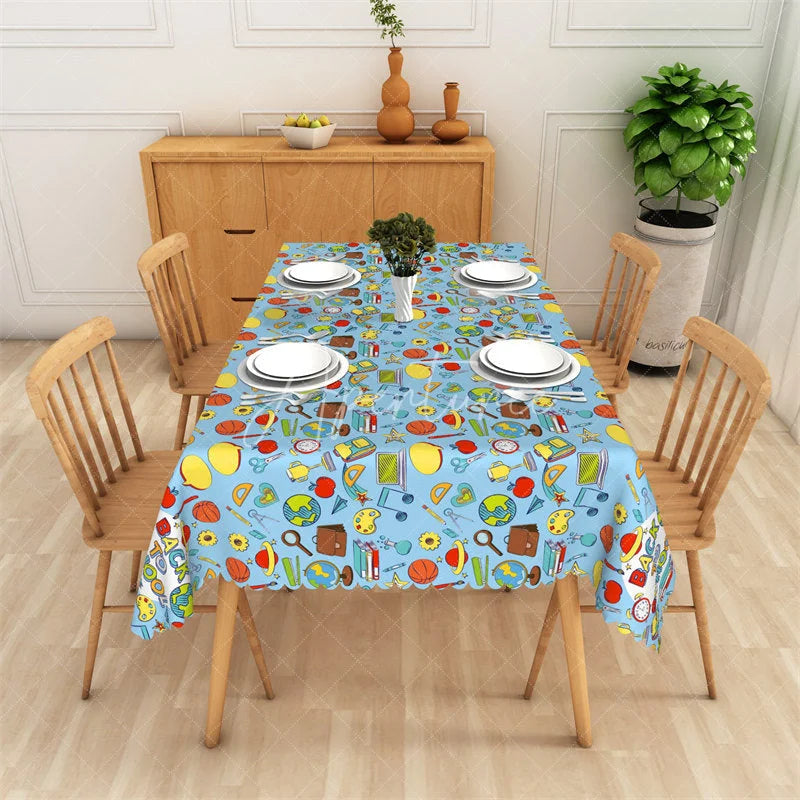 Aperturee - Aperturee Colorful School Supplies Pattern Rectangle Tablecloth Fun Educational Back to School Party Decor