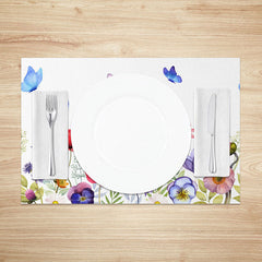 Aperturee - Aperturee Colorful Spring Floral and Butterfly Placemats Set of 4 for Easter and Garden Party Dining Table
