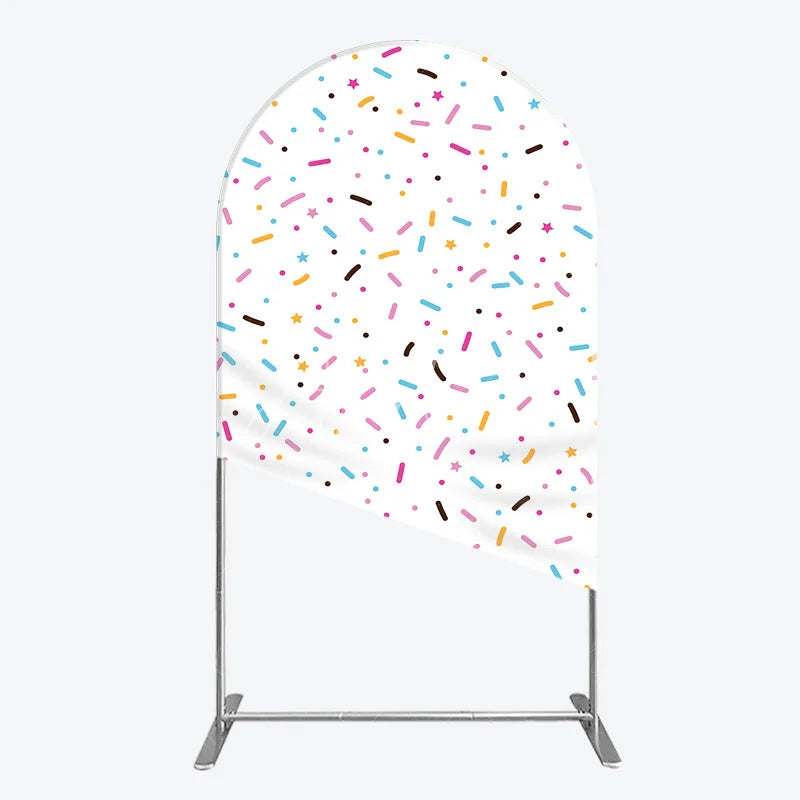 Aperturee - Aperturee Colorful Sprinkles Arch Backdrop White Confetti Donut Sweet Party Decor