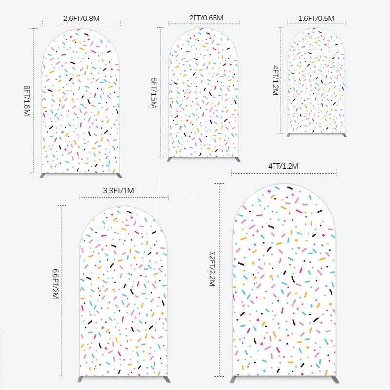 Aperturee - Aperturee Colorful Sprinkles Arch Backdrop White Confetti Donut Sweet Party Decor