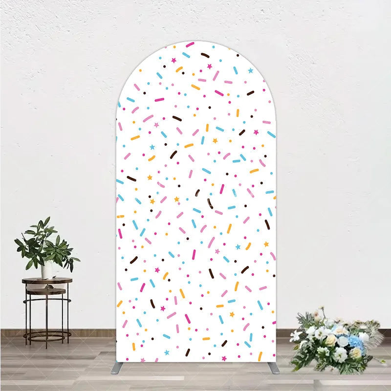 Aperturee - Aperturee Colorful Sprinkles Arch Backdrop White Confetti Donut Sweet Party Decor