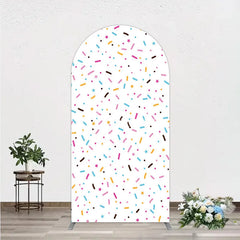 Aperturee - Aperturee Colorful Sprinkles Arch Backdrop White Confetti Donut Sweet Party Decor