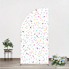 Aperturee - Aperturee Colorful Sprinkles Half Moon Arch Backdrop White Confetti Donut Sweet Party Decor