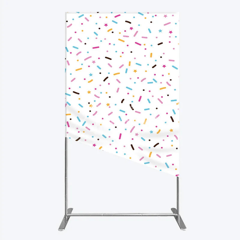 Aperturee - Aperturee Colorful Sprinkles Rectangle Backdrop White Confetti Donut Sweet Party Decor