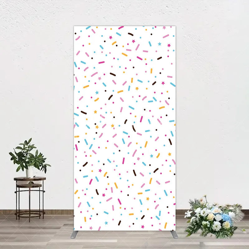 Aperturee - Aperturee Colorful Sprinkles Rectangle Backdrop White Confetti Donut Sweet Party Decor