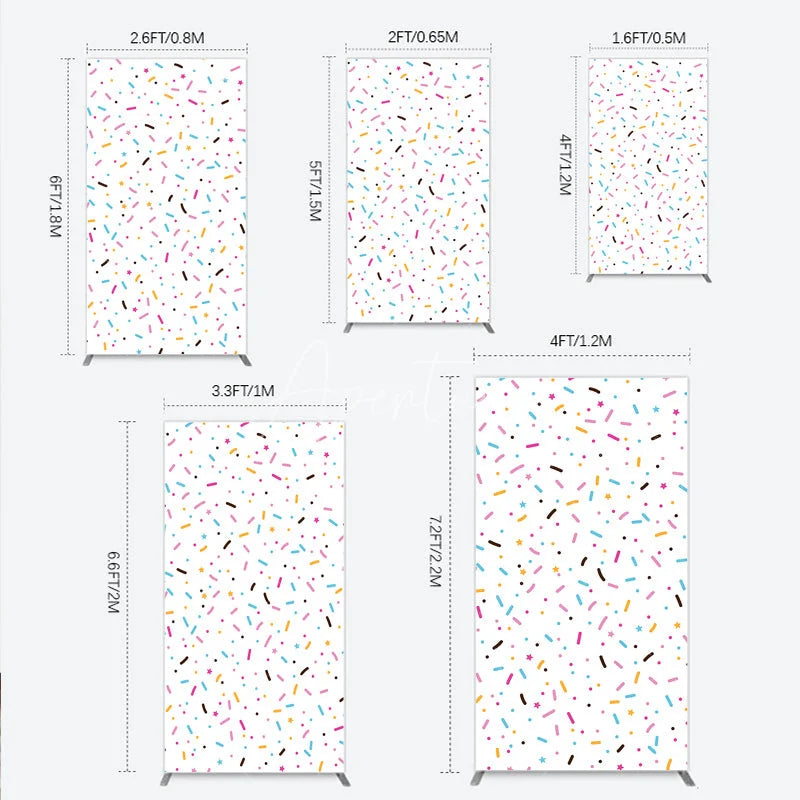 Aperturee - Aperturee Colorful Sprinkles Rectangle Backdrop White Confetti Donut Sweet Party Decor