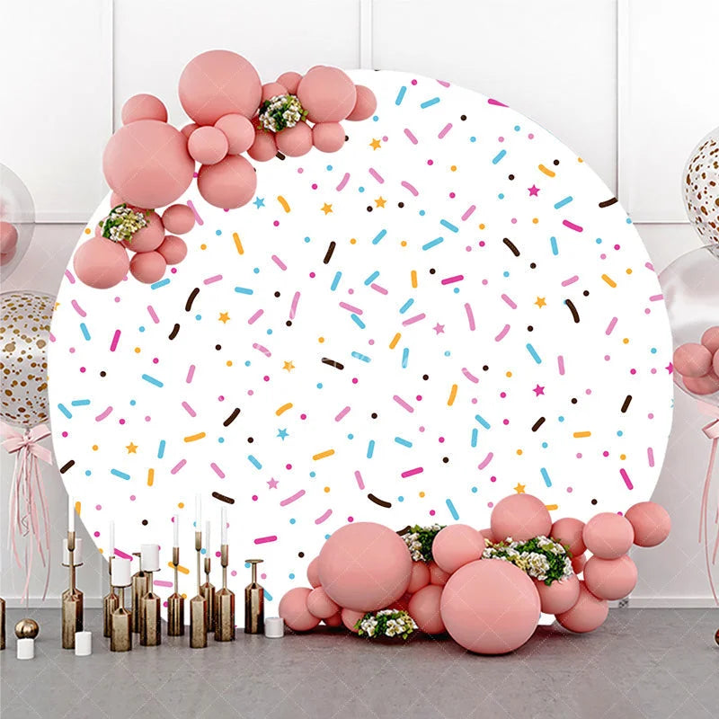 Aperturee - Aperturee Colorful Sprinkles Round Backdrop Donut Grow Up Party Ice Cream Sweet Shoppe Birthday Photo Prop