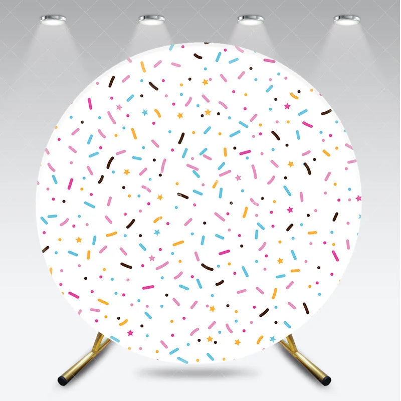 Aperturee - Aperturee Colorful Sprinkles Round Backdrop Donut Grow Up Party Ice Cream Sweet Shoppe Birthday Photo Prop