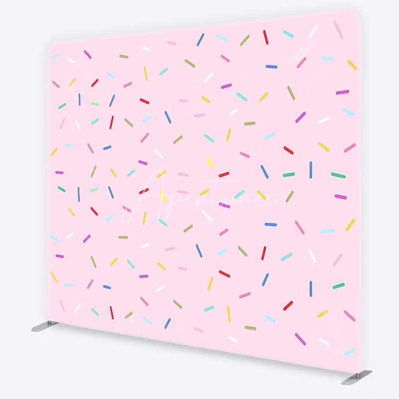 Aperturee - Aperturee Colorful Sprinkles Tension Fabric Backdrop Pink Sweet One Birthday and Cake Smash Party Decoration